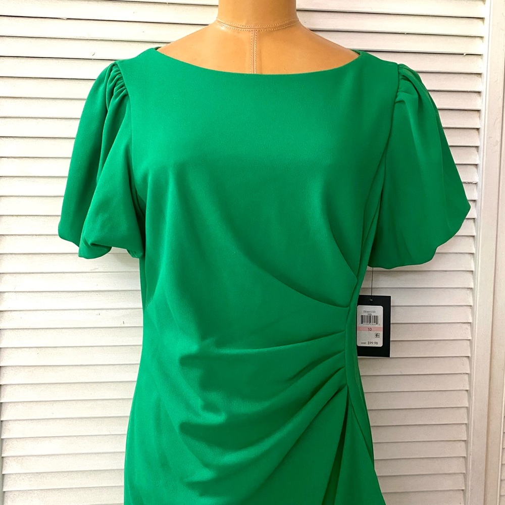 🆕 DKNY Dress Womens size 10 Green Short Tulip Sleeve Professional Business NWT - Picture 3 of 10
